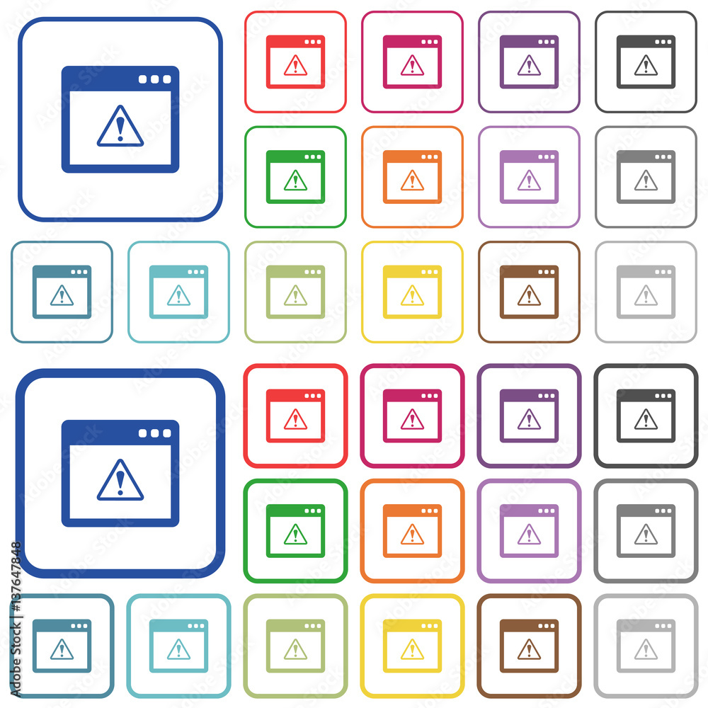 Application warning outlined flat color icons Application warning outlined flat color icons