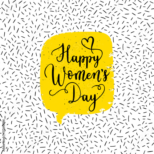 Happy Womens Day greeting card, poster. Vector holiday background with hand lettering. photo