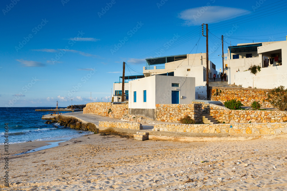 View of the Stavros village on Donoussa island from the beach. View of the Stavros village on Donoussa island from the beach.