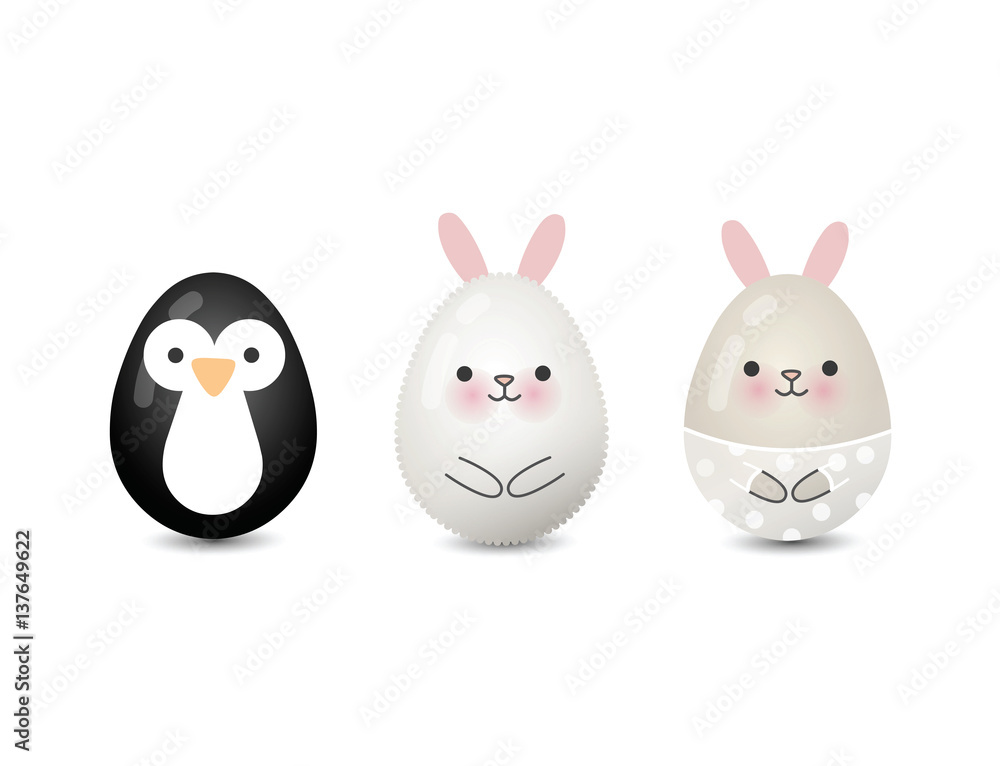 Vector illustration of easter eegs animals painted