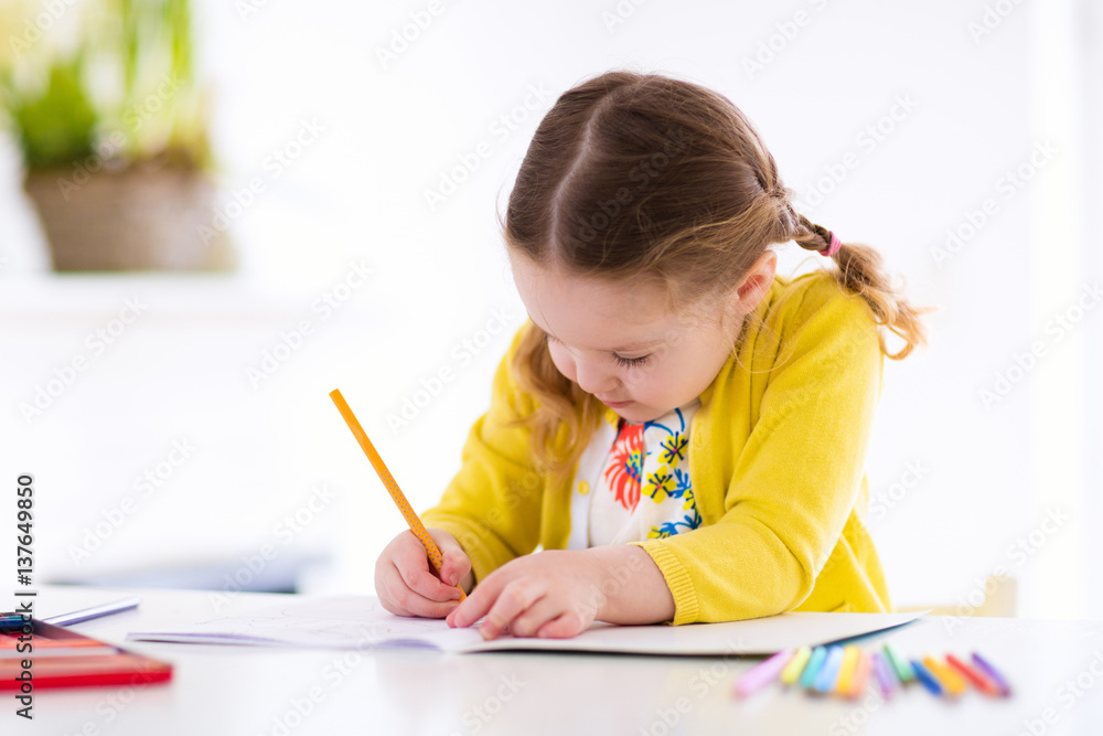 Kids read, write and paint. Child doing homework. Kids read, write and paint. Child doing homework.