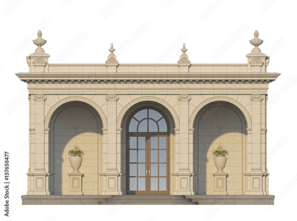 Fototapeta premium arcade with ionic pilasters in classic style. 3d render