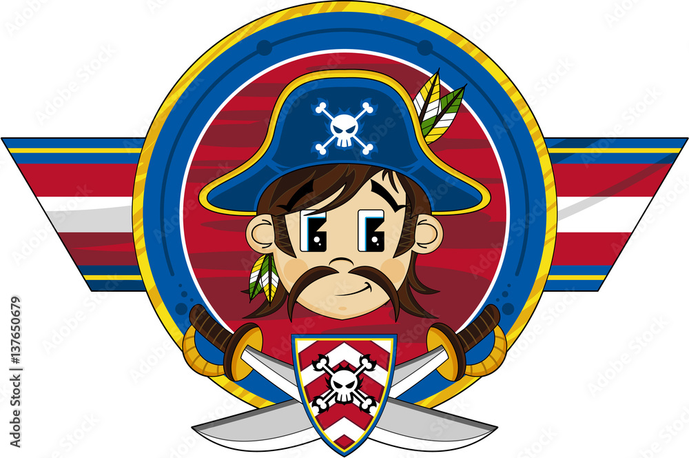 Cute Cartoon Pirate Captain Badge