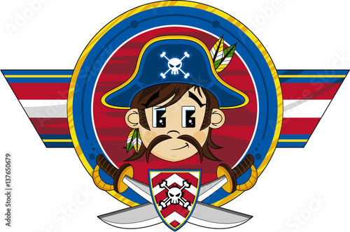 Cute Cartoon Pirate Captain Badge