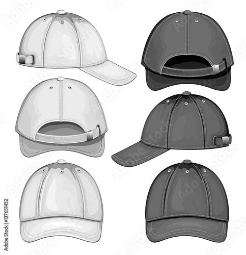 Black and white variants of baseball caps