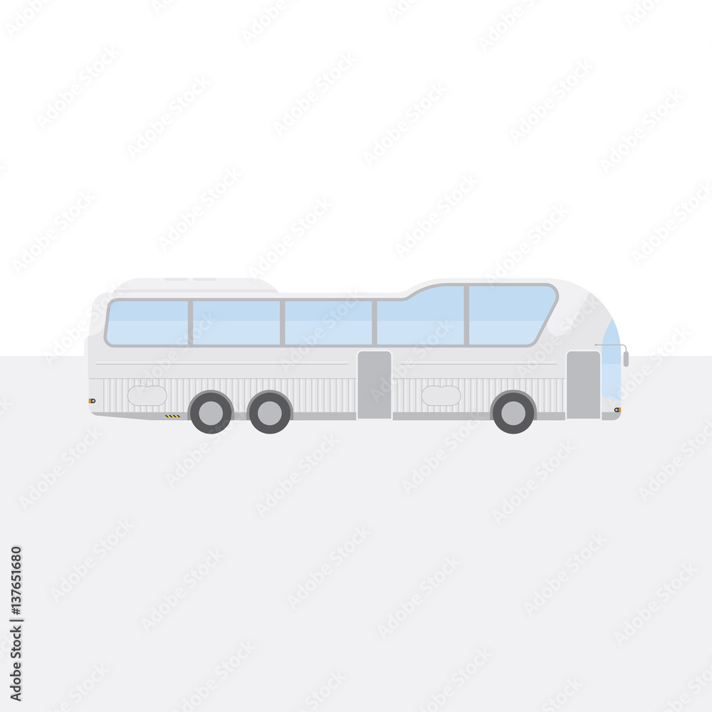 Big white tour bus on light background. Flat vector illustration EPS 10. Big white tour bus on light background. Flat vector illustration EPS 10.