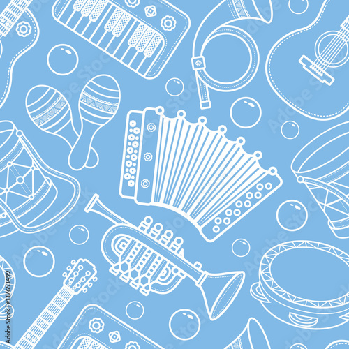 Musical instrument.  Seamless monochrome pattern. Vector ornament.