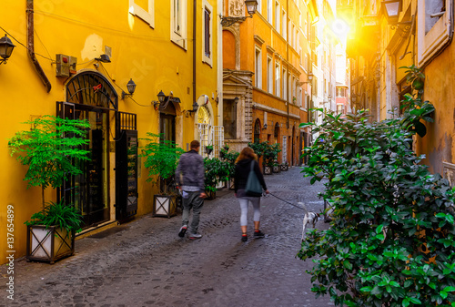 Canvas Print View of old cozy street in Rome, Italy