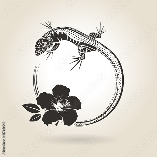 Lizard and Hibiscus