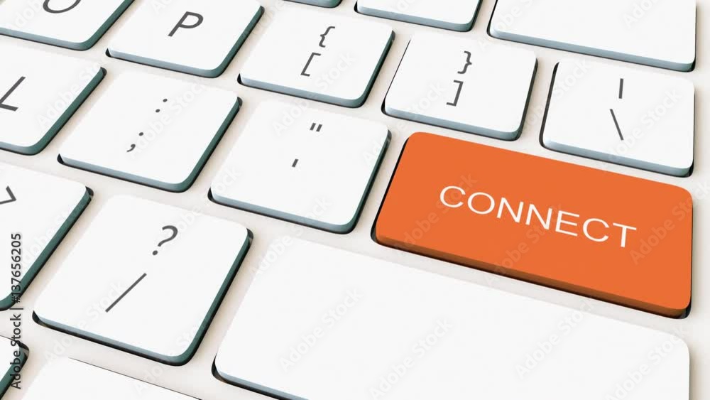 Dolly shot of white computer keyboard and orange connect key. Conceptual 4K clip Dolly shot of white computer keyboard and orange connect key. Conceptual 4K clip