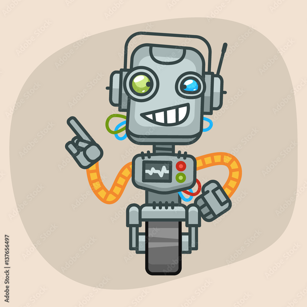 Robot Smiling and Points Finger