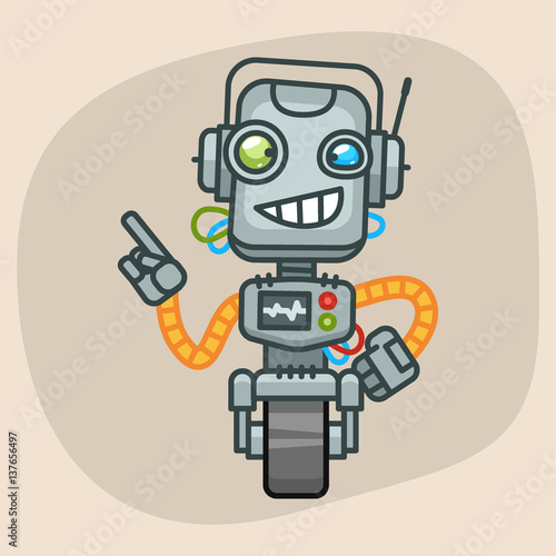Robot Smiling and Points Finger