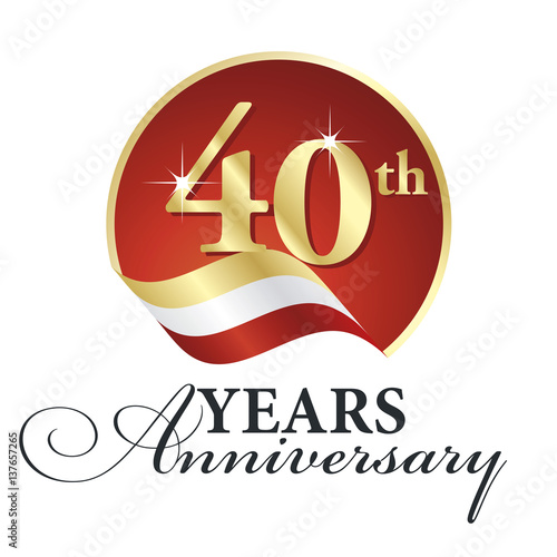 Anniversary 40 th years celebrating logo gold white red ribbon background