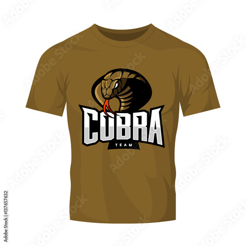 Furious cobra sport vector logo concept isolated on khaki t-shirt mockup. Modern web infographic professional team pictogram.
Premium quality wild snake t-shirt tee print illustration.
