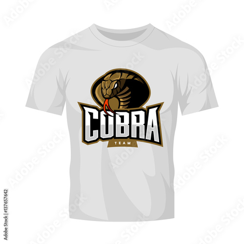 Furious cobra sport vector logo concept isolated on white t-shirt mockup. Modern web infographic professional team pictogram.
Premium quality wild snake t-shirt tee print illustration.