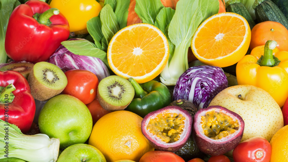 Various fresh fruits and vegetables for eating healthy Various fresh fruits and vegetables for eating healthy