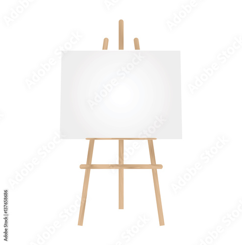 3D illustration blank canvas on a wooden easel isolated on a white background. Vector image.