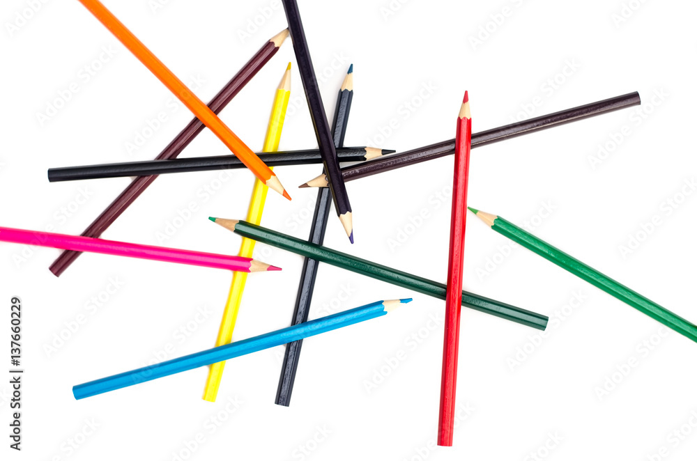 Colored pencils on white background Colored pencils on white background