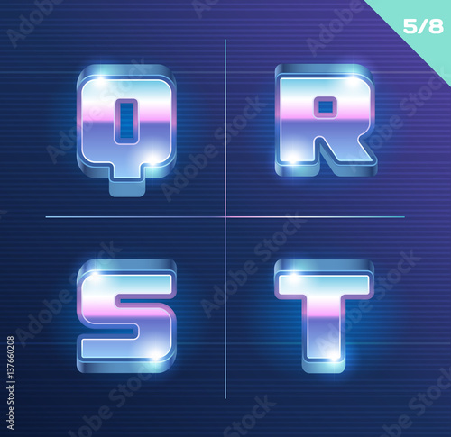 Vector 80's style metallic alphabet.
