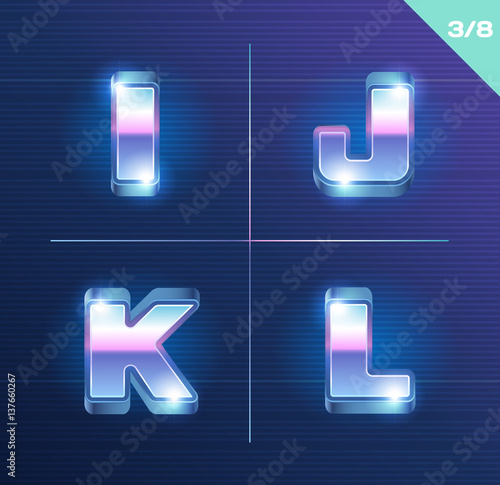 Vector 80's style metallic alphabet.