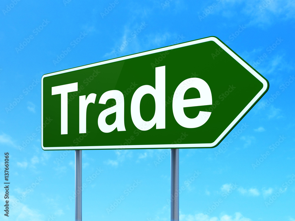 Finance concept: Trade on road sign background Finance concept: Trade on road sign background