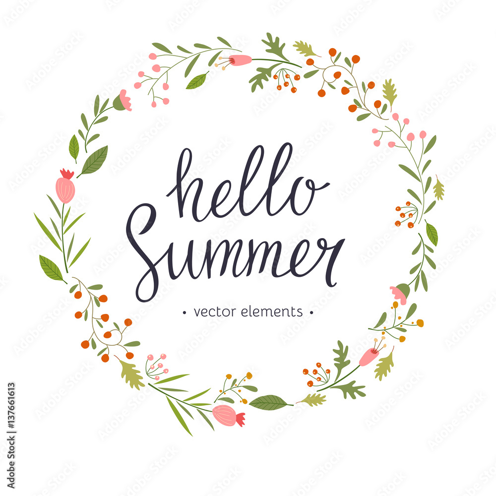 Hello Summer, modern hand drawn lettering. Hello Summer, modern hand drawn lettering.