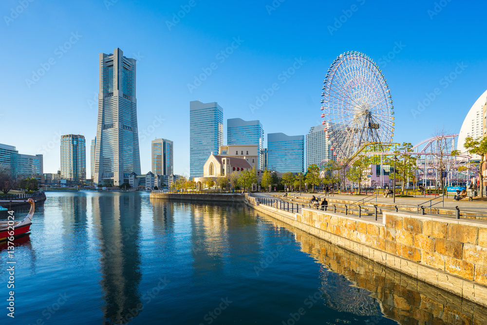 Yokohama Minato Mirai 21 seaside urban area in central Yokohama, Japan