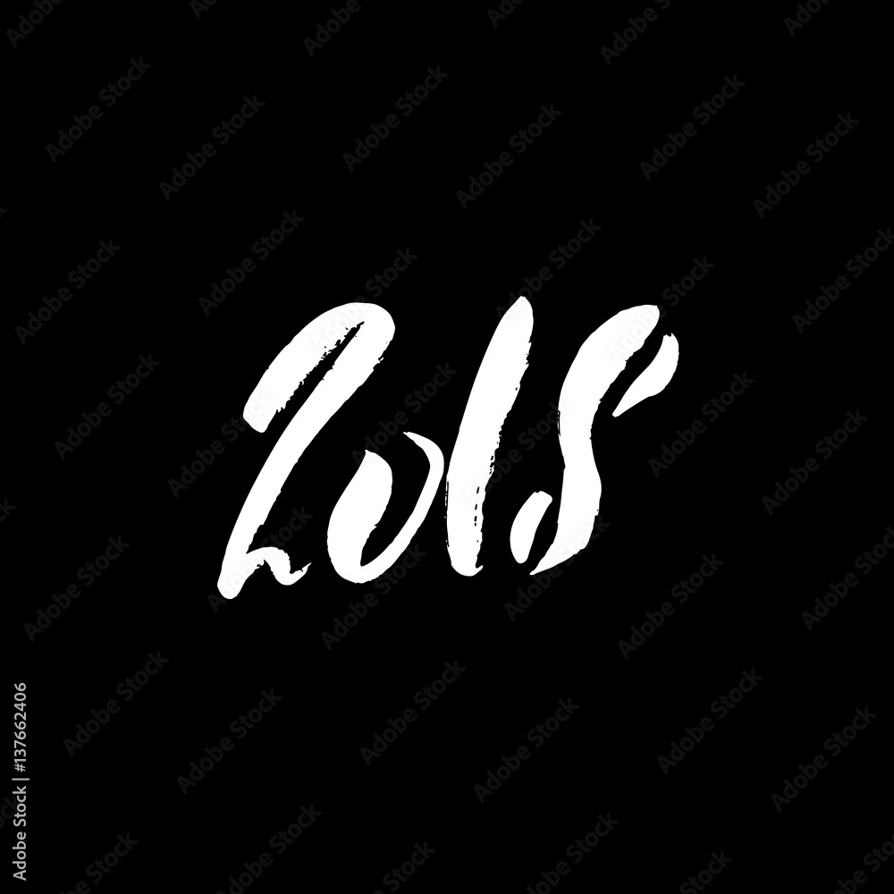 2018 Happy New Year. Beautiful greeting card calligraphy black text. Hand drawn print design. Handwritten modern brush lettering. 2018 Happy New Year. Beautiful greeting card calligraphy black text. Hand drawn print design. Handwritten modern brush lettering.