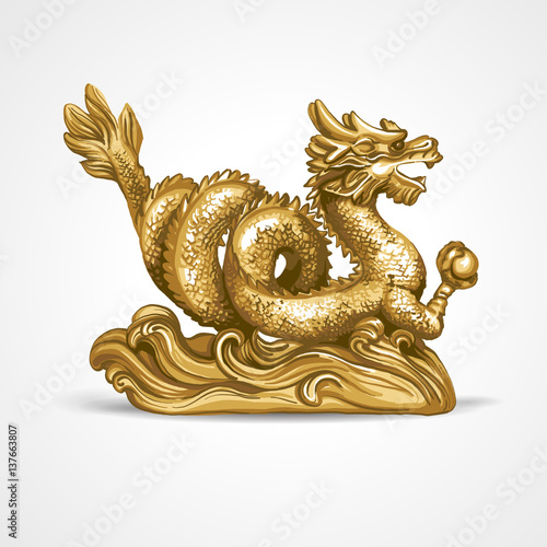 The gold dragon on a white background.