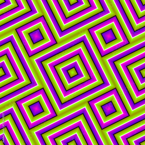 Green and purple background with squares (motion illusion). Seamless pattern.