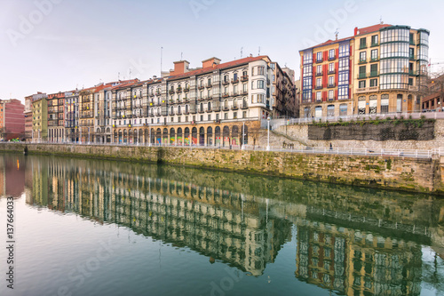 reflections at vintage facades of Bilbao  Spain