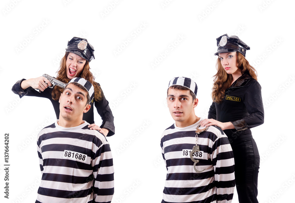 Police and prison inmate on white Police and prison inmate on white