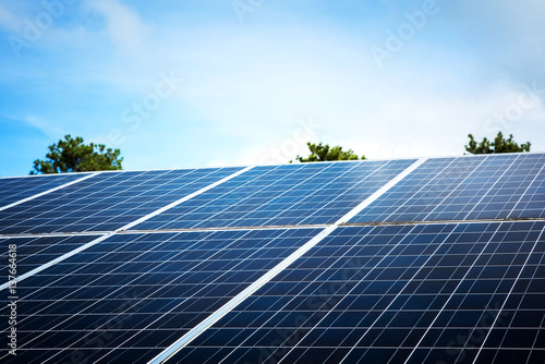 Solar panels with blue sky