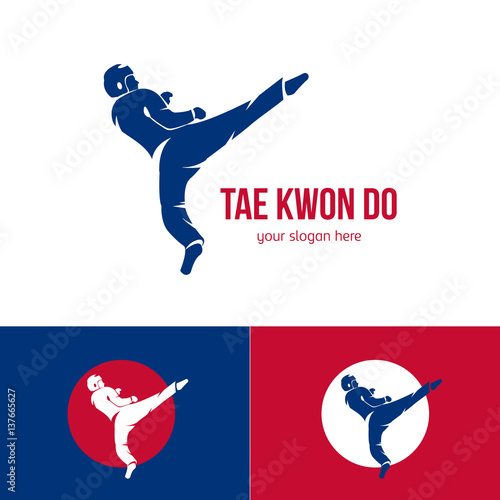 Vector taekwondo logo template. Martial arts badge. Emblem for sports events, competitions, tournaments. Silhouette of a man.