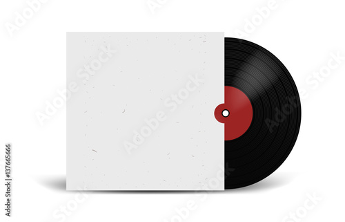 Realistic Vinyl Record with Cover Mockup. Disco party. Retro design. Front view.