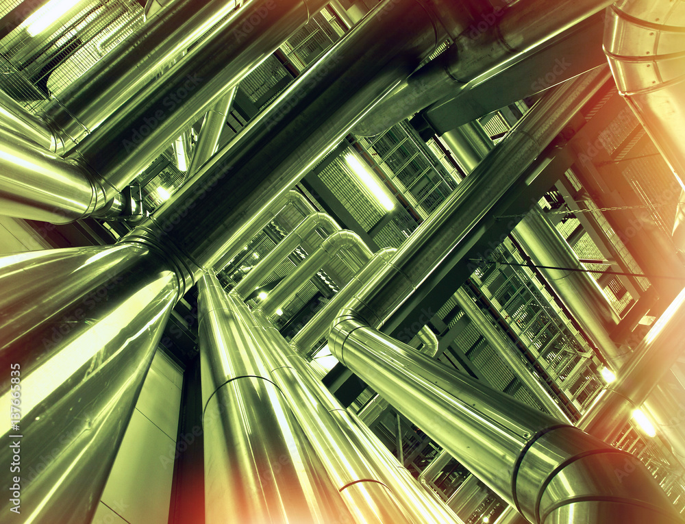 Obraz premium Industrial zone, Steel pipelines and equipment