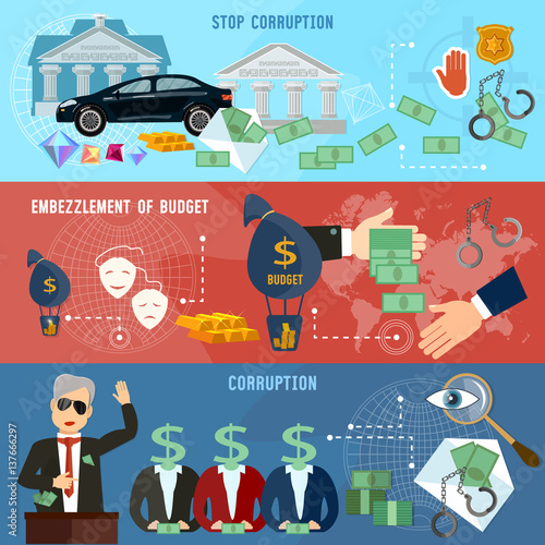 Corruption deceitful politician banner campaign promises bribes. Theft of public money