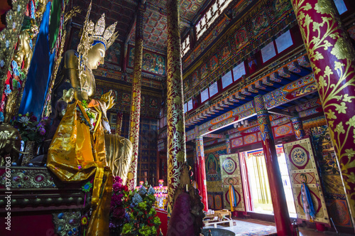 Big Buddha statue in tibetan buddhist Longwu (Rongwo) Monastery in Qinghai, China © andrii_lutsyk
