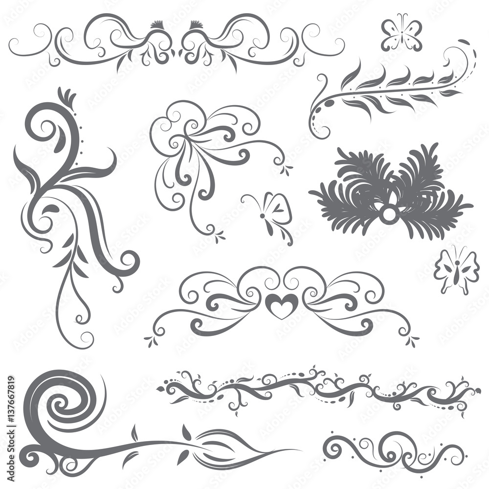 Fototapeta premium vector illustration set of border calligraphic and dividers decorative