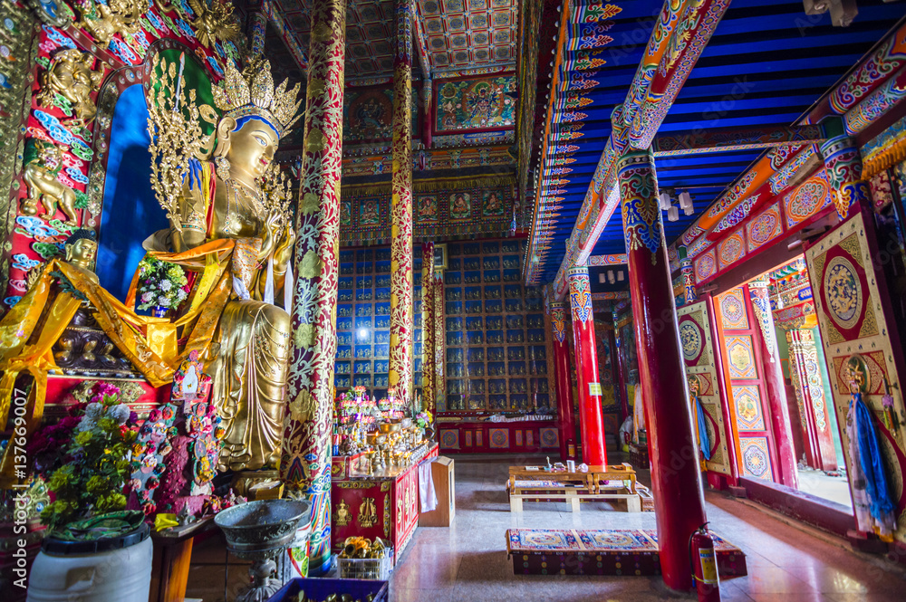 Big Buddha statue in tibetan buddhist Longwu (Rongwo) Monastery in Qinghai, China