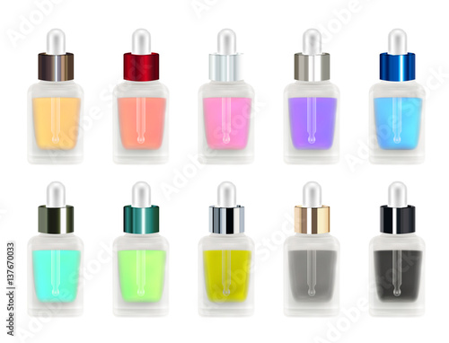 set of a real 3d colorful glass bottle with eye dropper