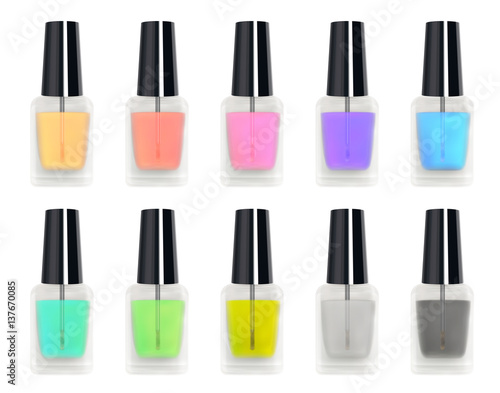 set of a real 3d colorful nail polisher glass bottle