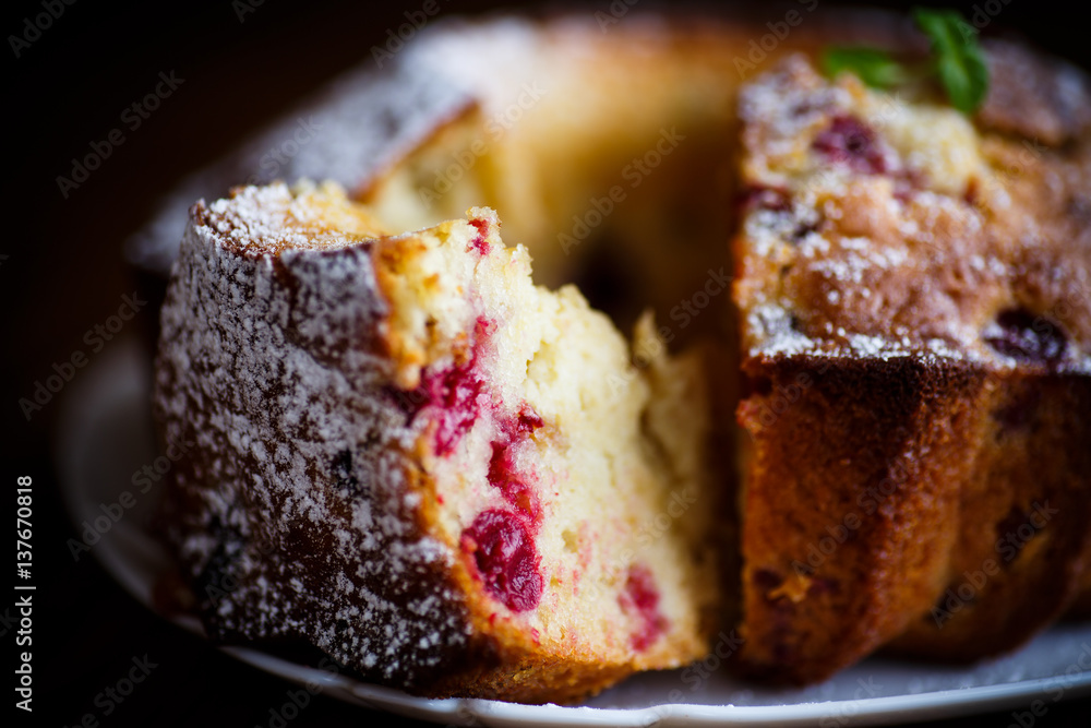 sweet honey cake with raisins and berries