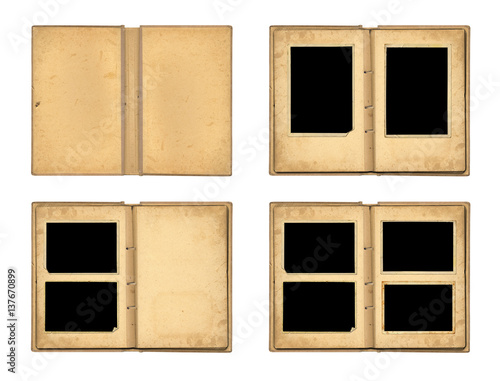 Set the open old photo albums isolated on white background
