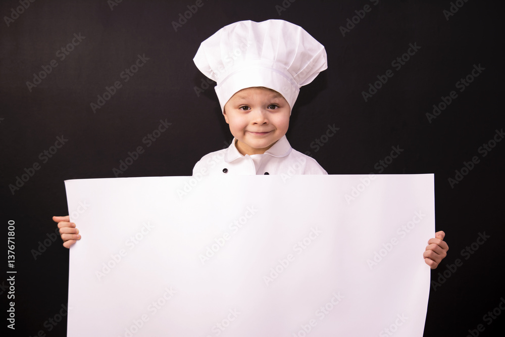 funny chef holding a white sheet of paper funny chef holding a white sheet of paper