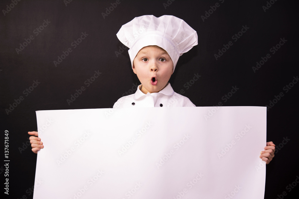 funny chef holding a white sheet of paper funny chef holding a white sheet of paper