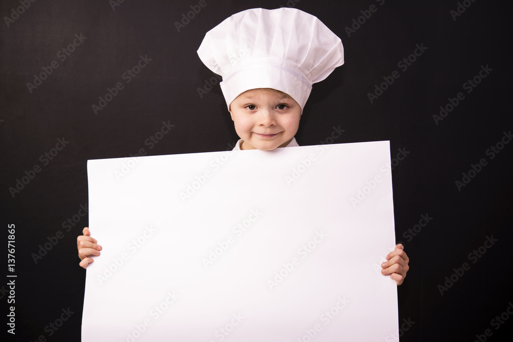funny chef holding a white sheet of paper funny chef holding a white sheet of paper