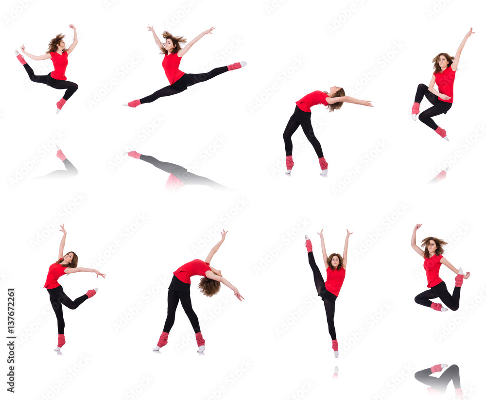 Fototapeta premium Woman doing exercises on white