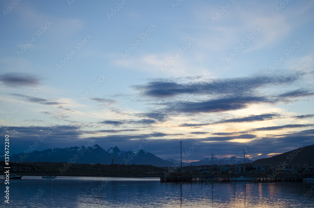 Night view to the harbor and mountains