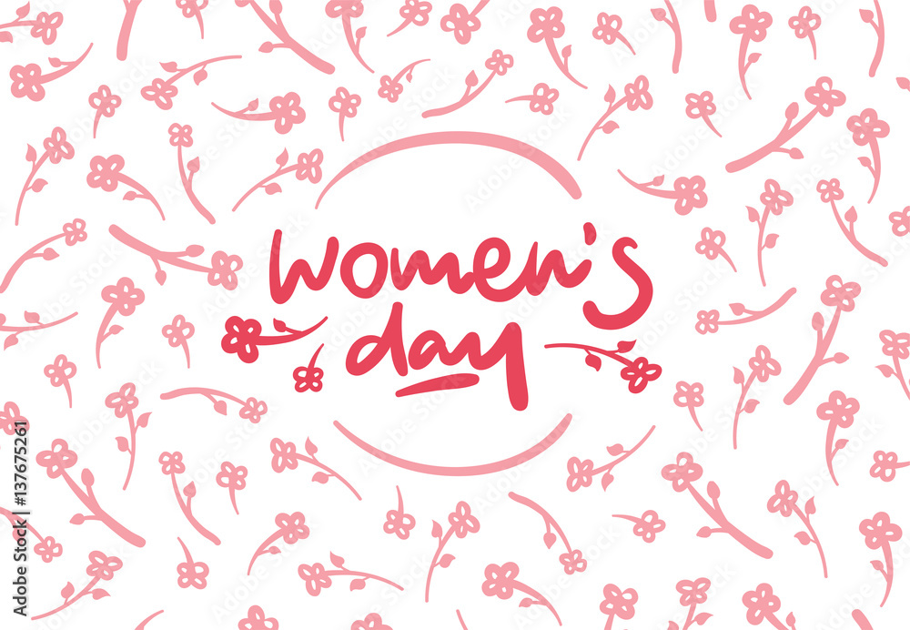 Womens day vector lettering logo postcard with flowers